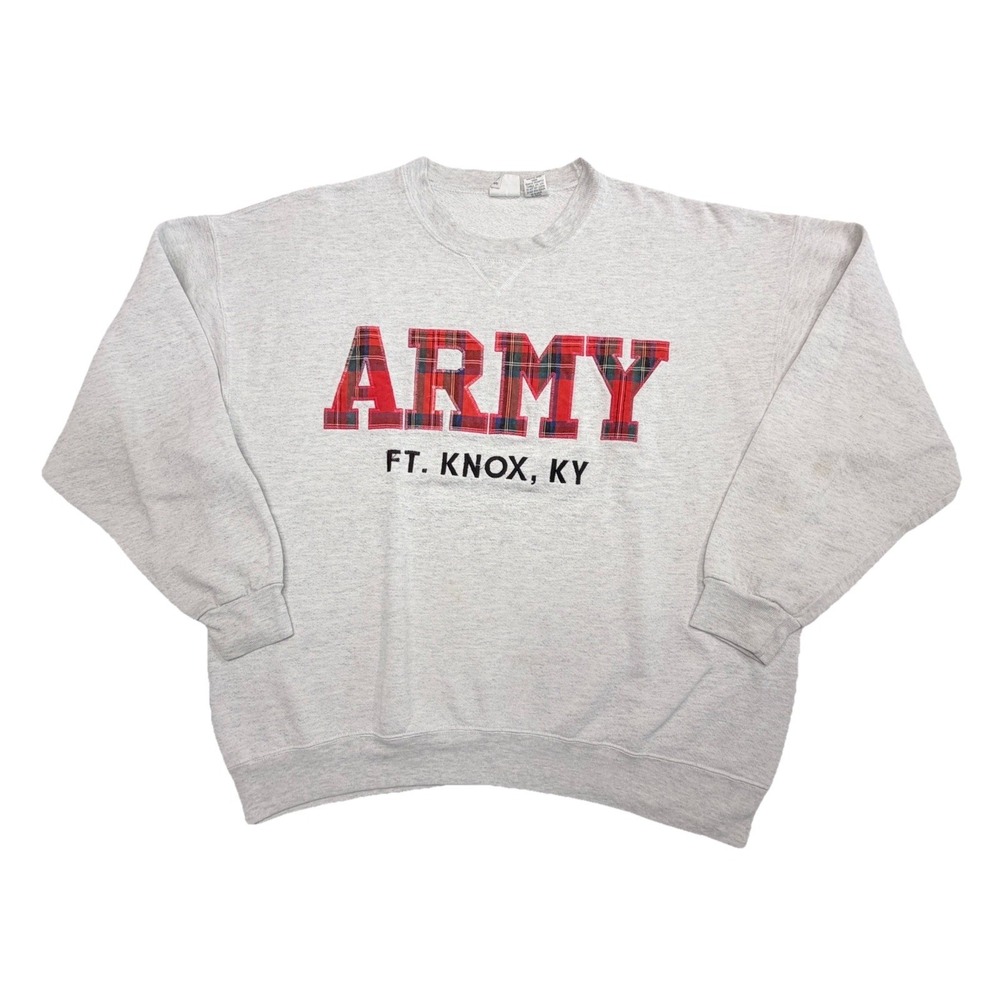Vintage Army Ft Knox KY Plaid Letter Crewneck Sweatshirt USA Men's‎ XL Pullover